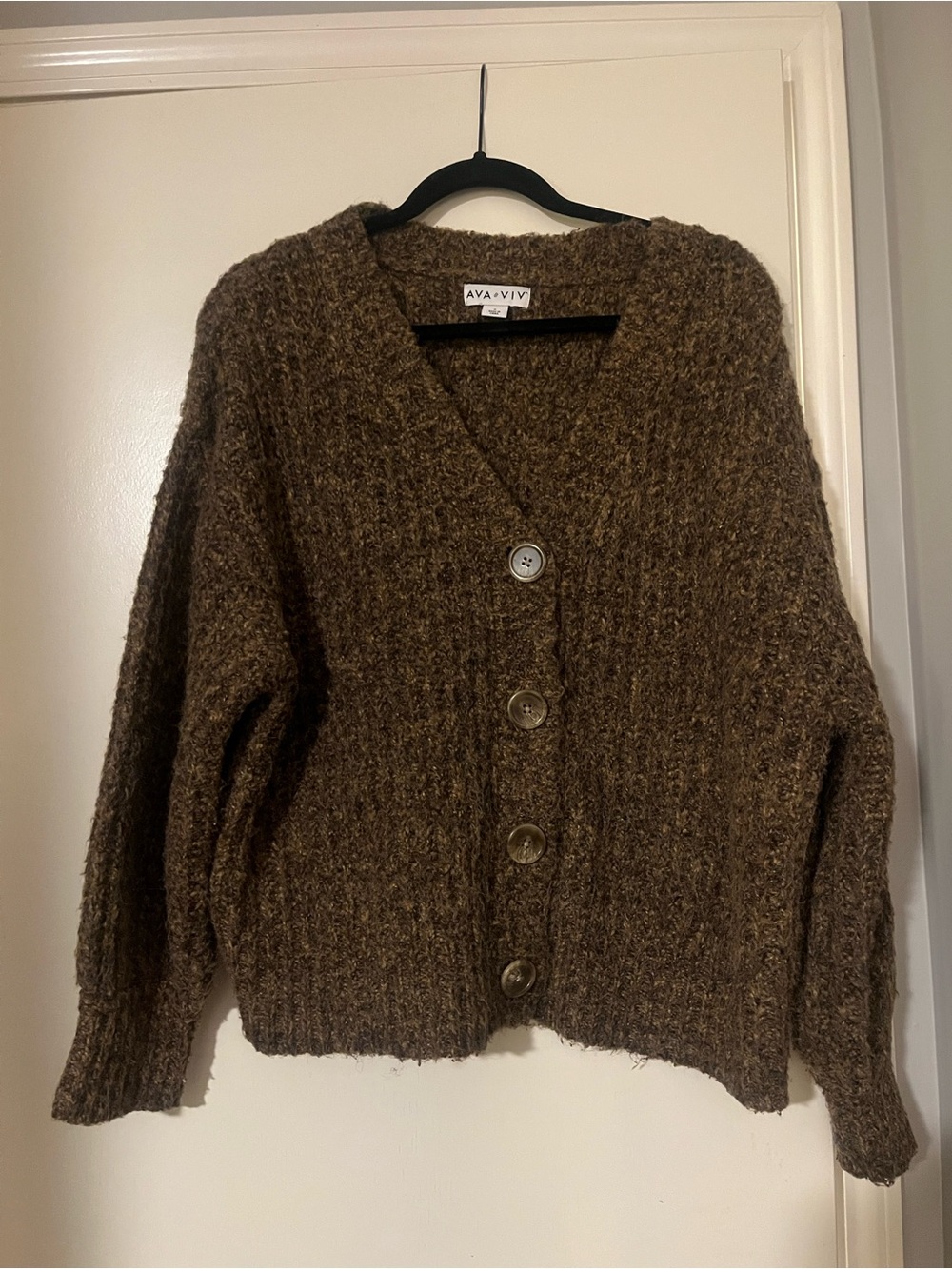 Ava & Viv Brown Chunky V-Neck Button Front Cardigan